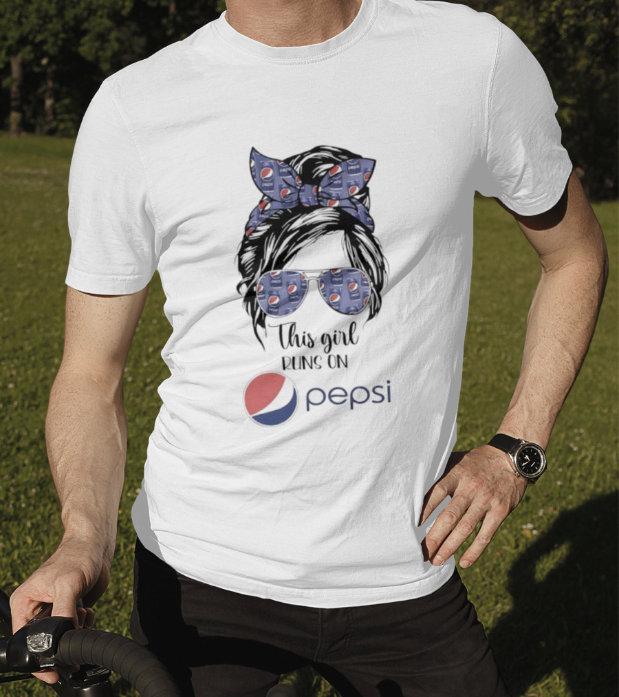This Girl Runs On Pepsi Logo With Bow And Sunglasses T-Shirt