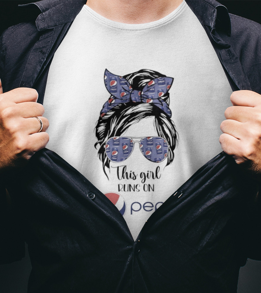 This Girl Runs On Pepsi Logo With Bow And Sunglasses T-Shirt