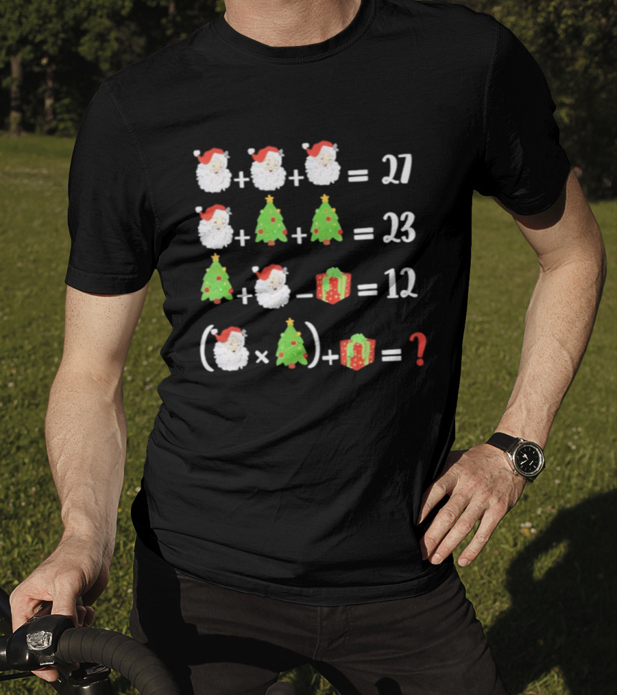 Santa Christmas Tree Gift Math Puzzle Equation 27 23 12 Question T-Shirt