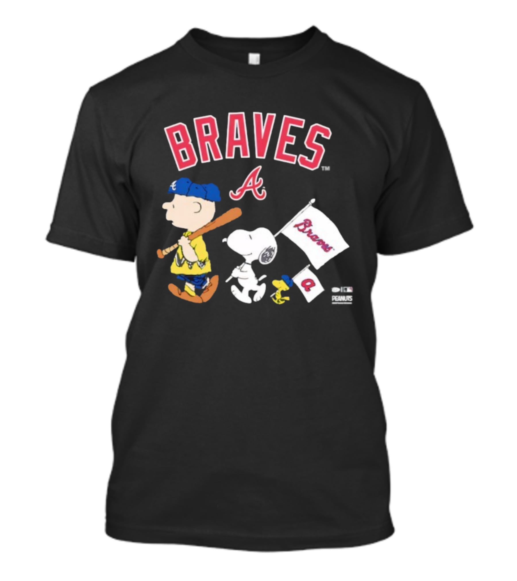 Atlanta Braves Peanuts Characters Snoopy Woodstock Charlie Brown Flag T-Shirt
