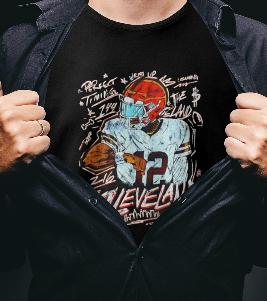 Cleveland Perfect Timing The Land 12 Vintage Football Player T-Shirt