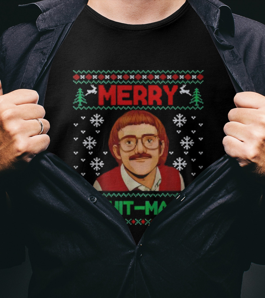 Merry Chit-mas Funny Xmas Ugly Sweater Print T-Shirt