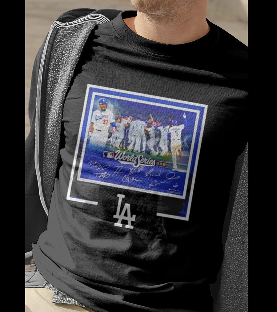 LA Dodgers World Series 2025 Autographed Signatures Celebration T-Shirt