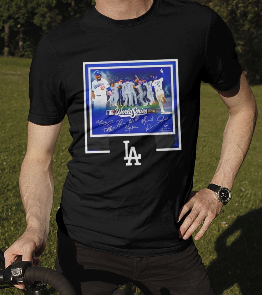 LA Dodgers World Series 2025 Autographed Signatures Celebration T-Shirt