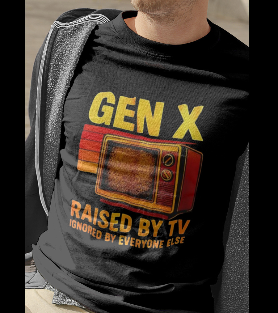 Gen X Raised By TV Ignored By Everyone Else Vintage Retro Television Illustration T-Shirt