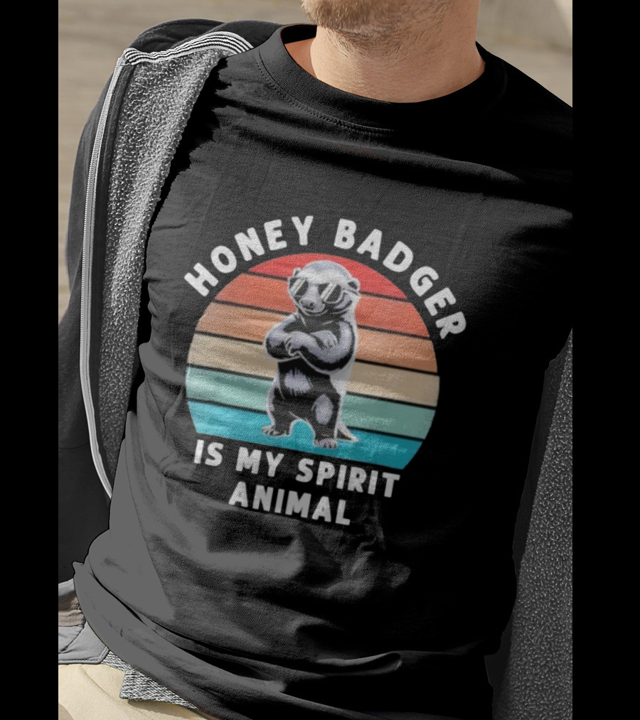 Honey Badger Is My Spirit Animal Funny Vintage Wildlife Retro Stripes T-Shirt