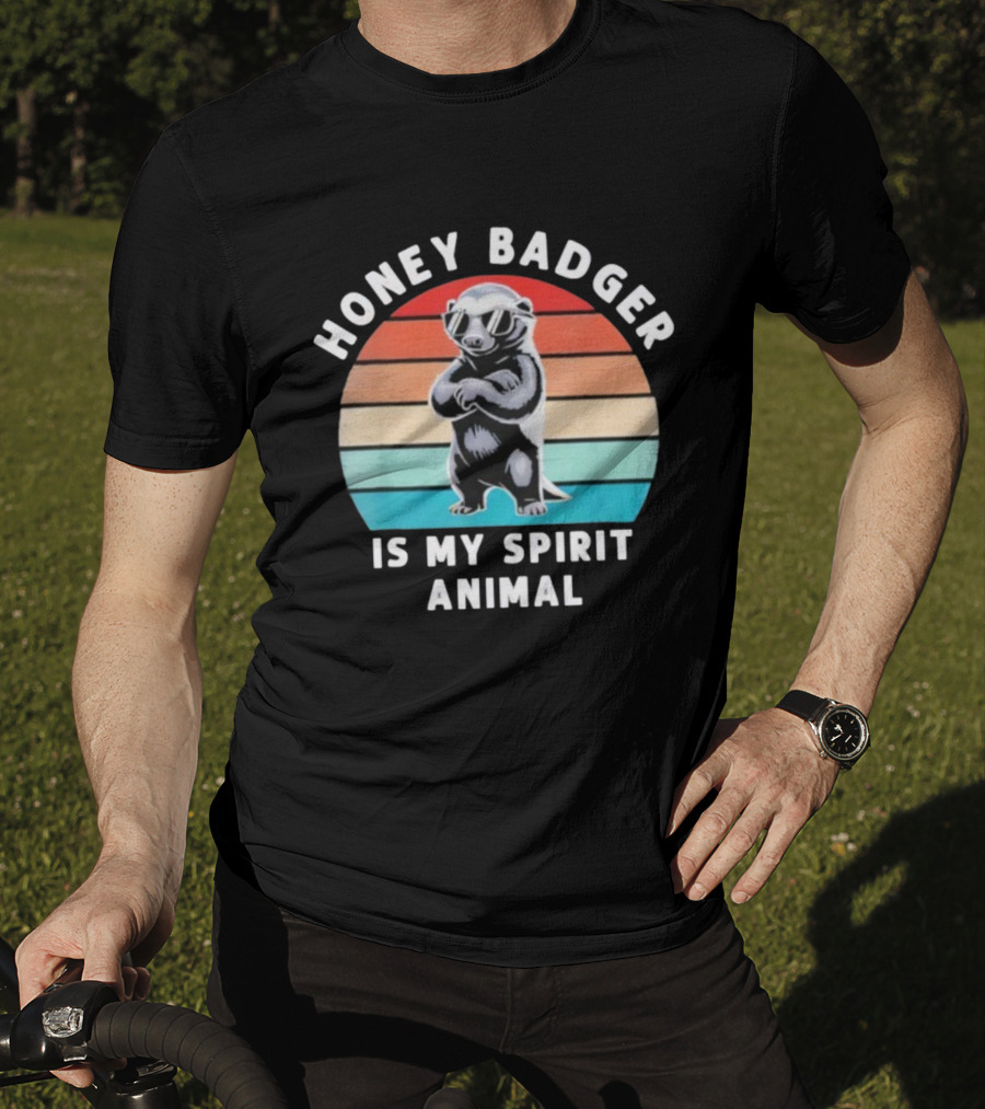 Honey Badger Is My Spirit Animal Funny Vintage Wildlife Retro Stripes T-Shirt