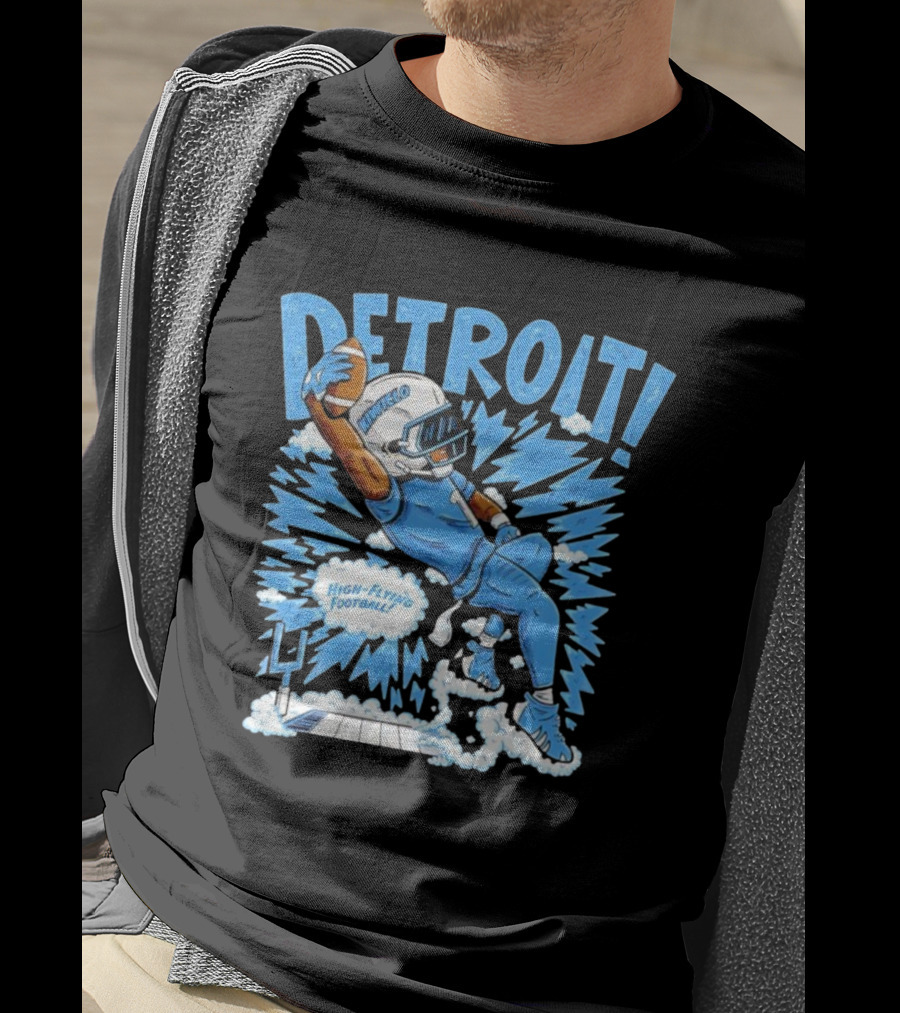Detroit Lions Jameson Williams High-Flying Football Kiwiclop Collection T-Shirt