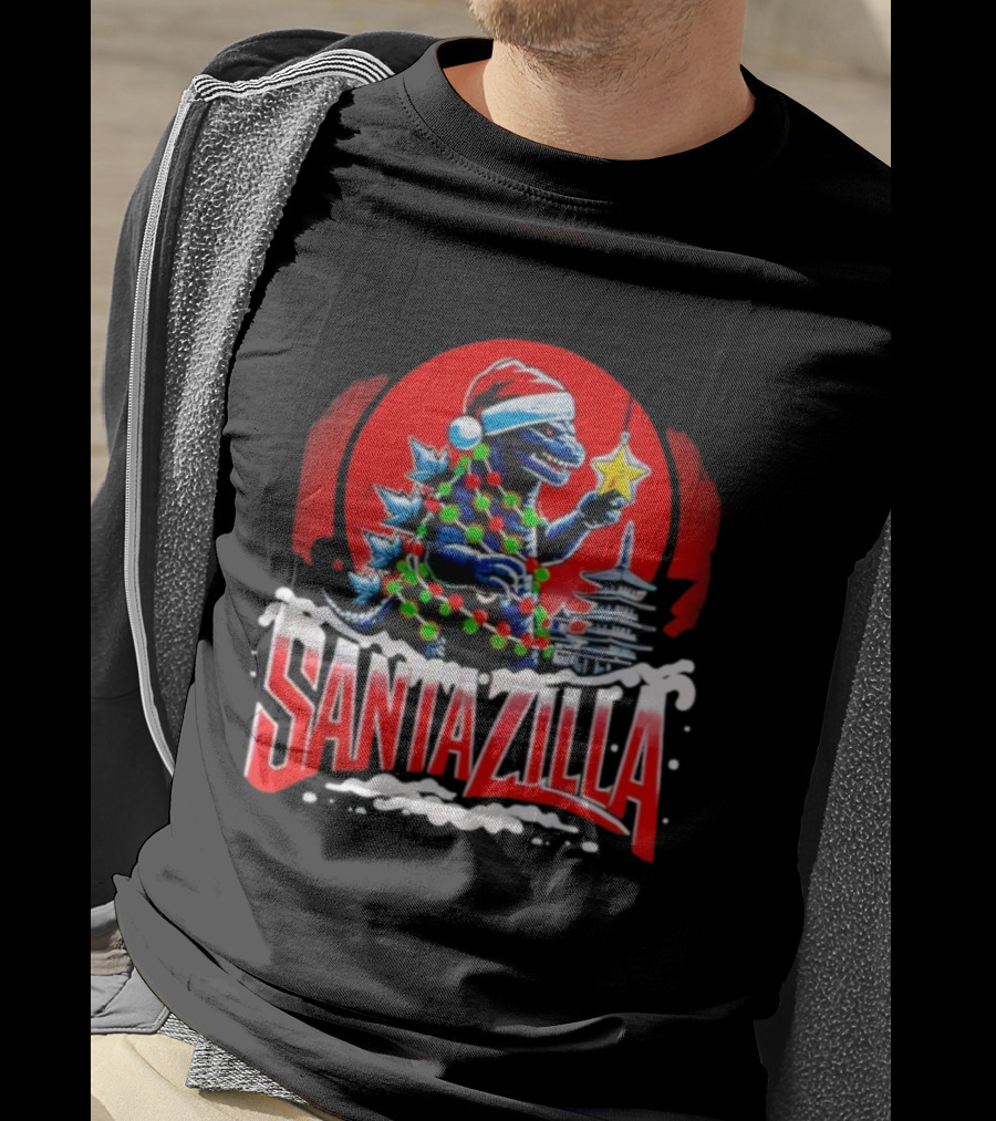 Santazilla Kaiju Christmas Japanese Monster Dinosaur Holiday Celebration T-Shirt