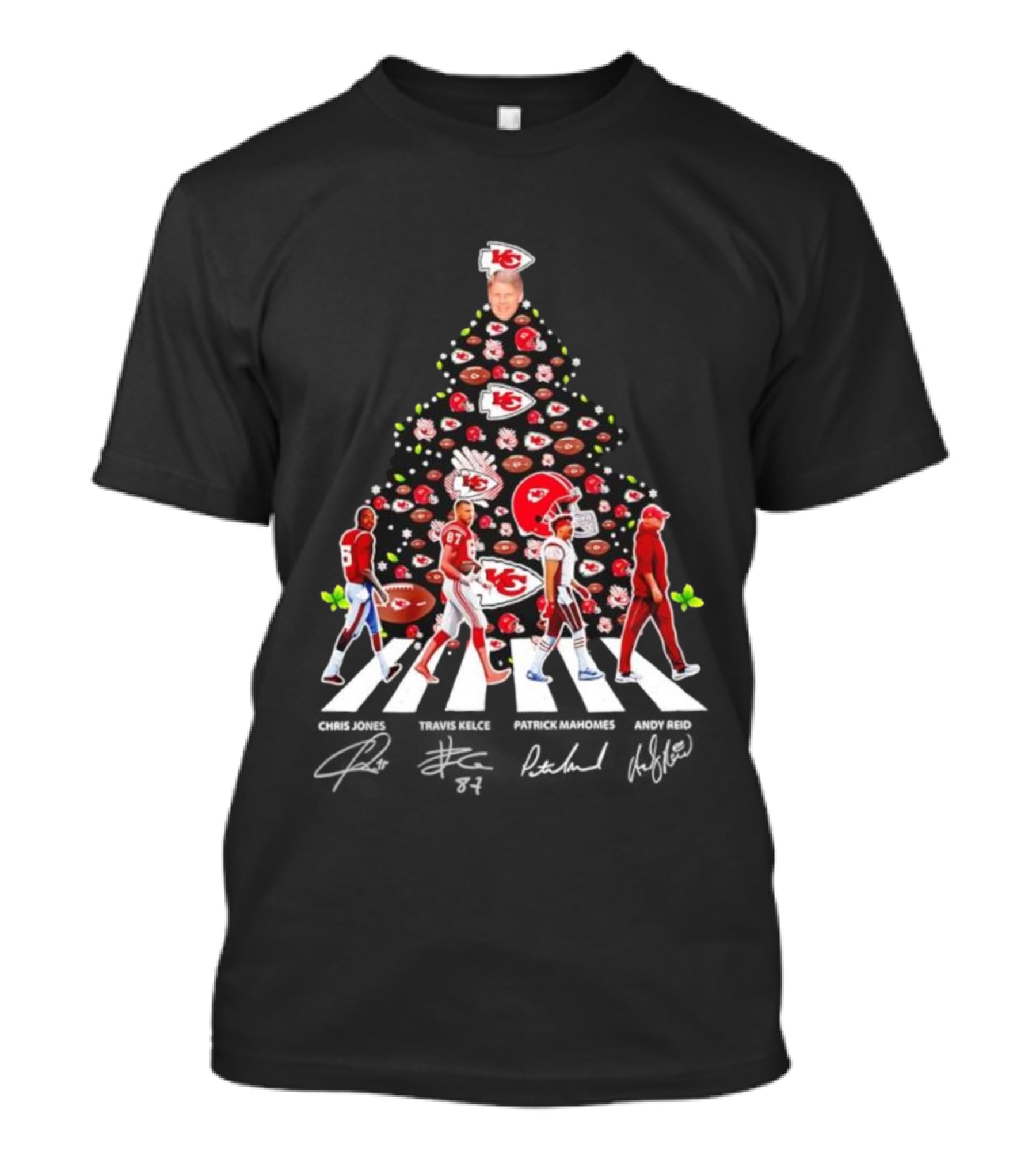 Kansas City Chiefs Abbey Road Christmas Tree With Player Signatures And Logos T-Shirt