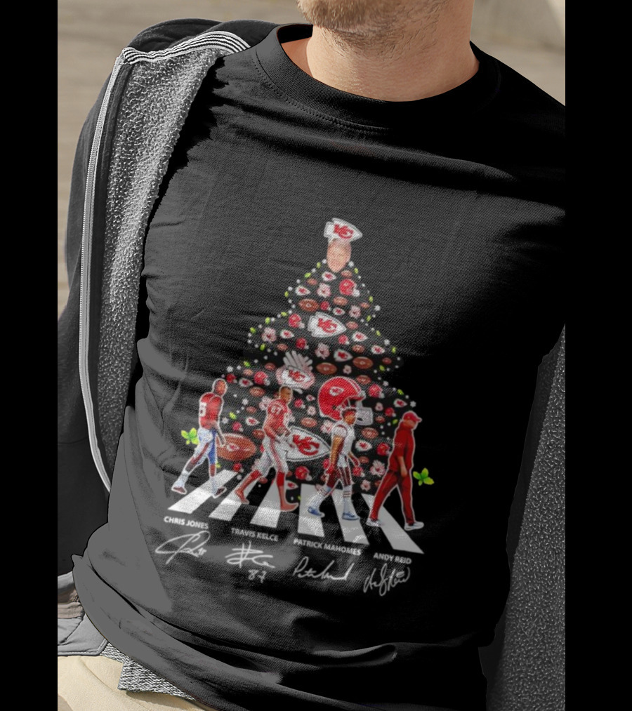 Kansas City Chiefs Abbey Road Christmas Tree With Player Signatures And Logos T-Shirt