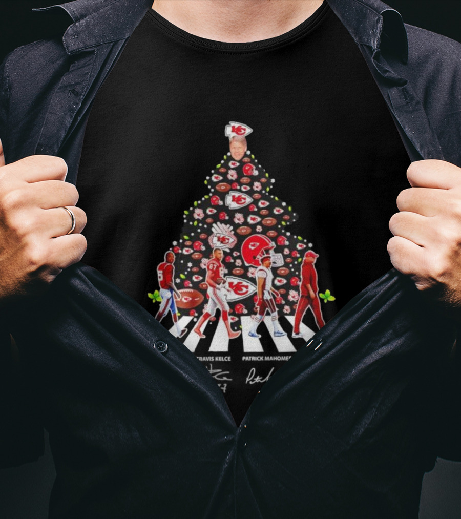 Kansas City Chiefs Abbey Road Christmas Tree With Player Signatures And Logos T-Shirt