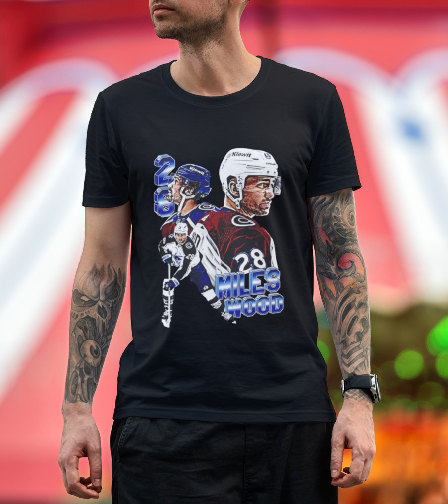 Miles Wood Colorado Avalanche Number 28 Hockey Player Collage T-Shirt