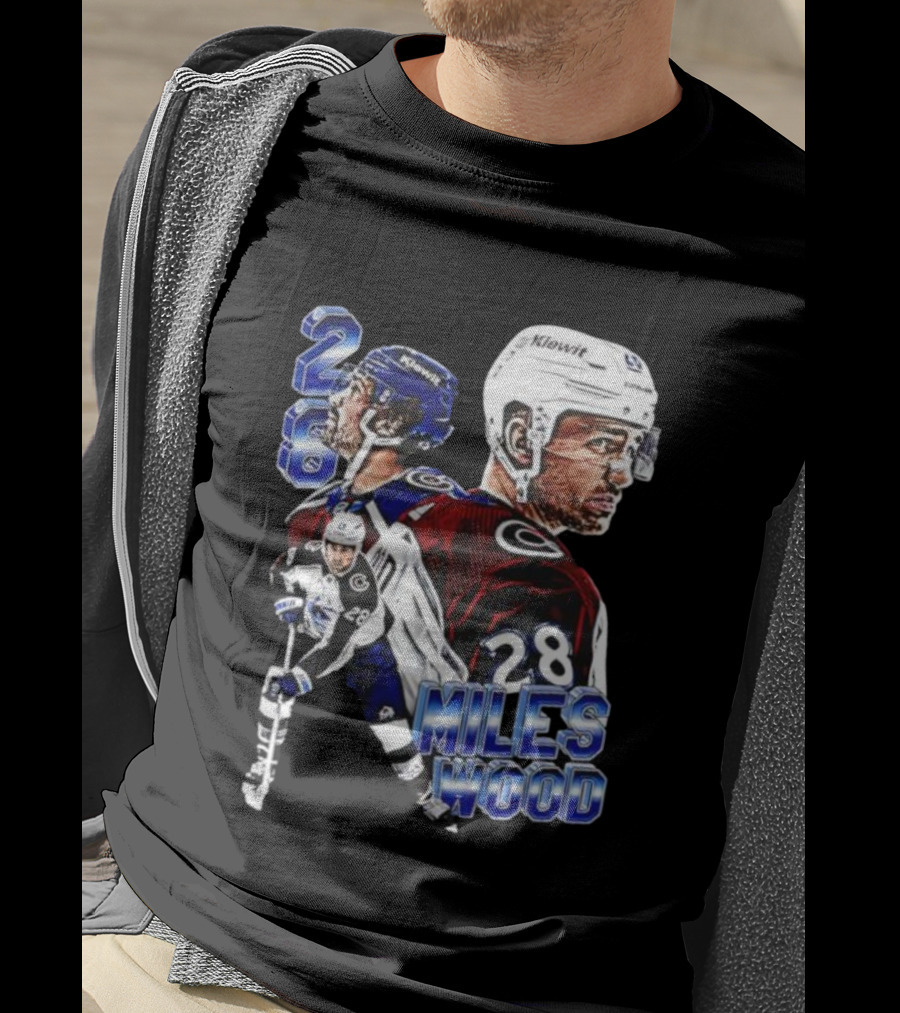 Miles Wood Colorado Avalanche Number 28 Hockey Player Collage T-Shirt