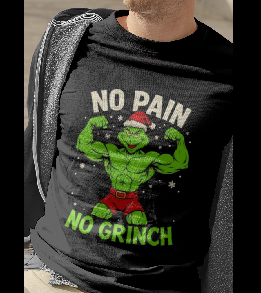 No Pain No Grinch Christmas Gym Santa Hat Muscle Fitness T-Shirt