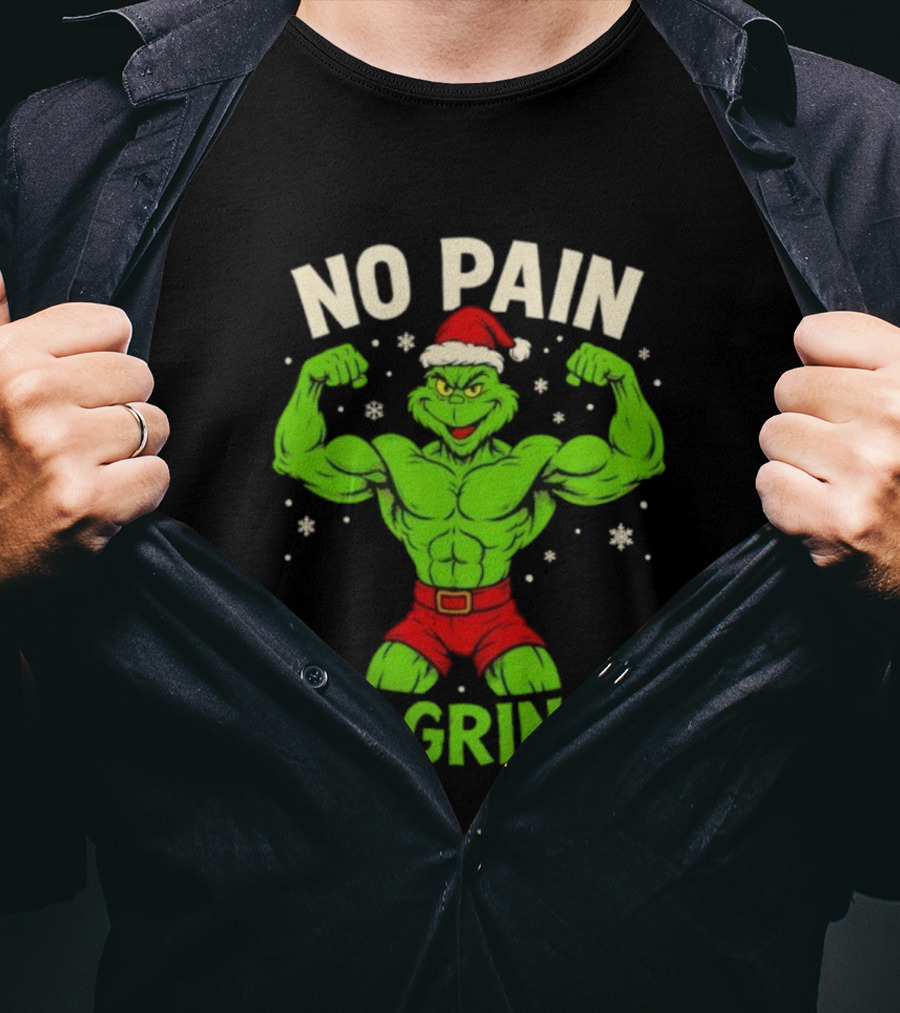 No Pain No Grinch Christmas Gym Santa Hat Muscle Fitness T-Shirt
