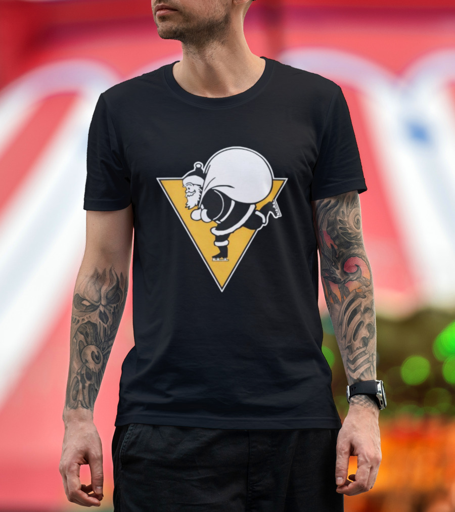 Santa Skates Ugly Christmas Penguin Triangle Santa Claus Skating Sack T-Shirt