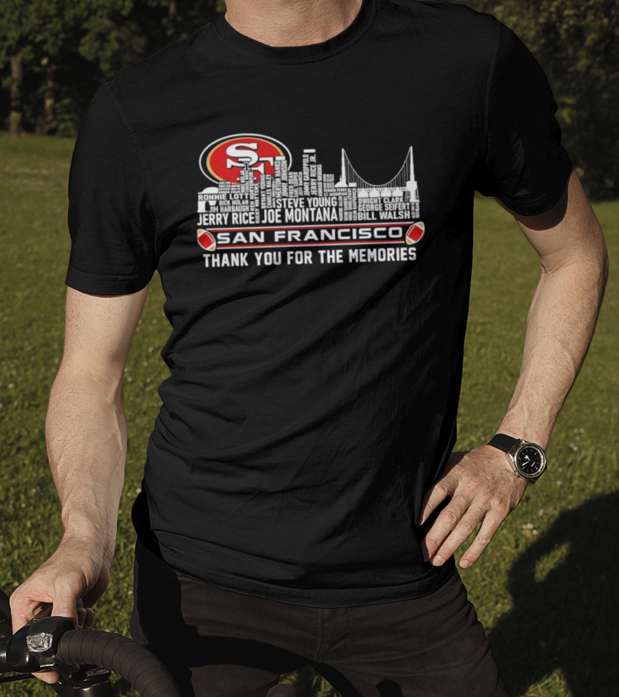 San Francisco 49ers Skyline Jerry Rice Joe Montana Legends Thank You For The Memories T-Shirt