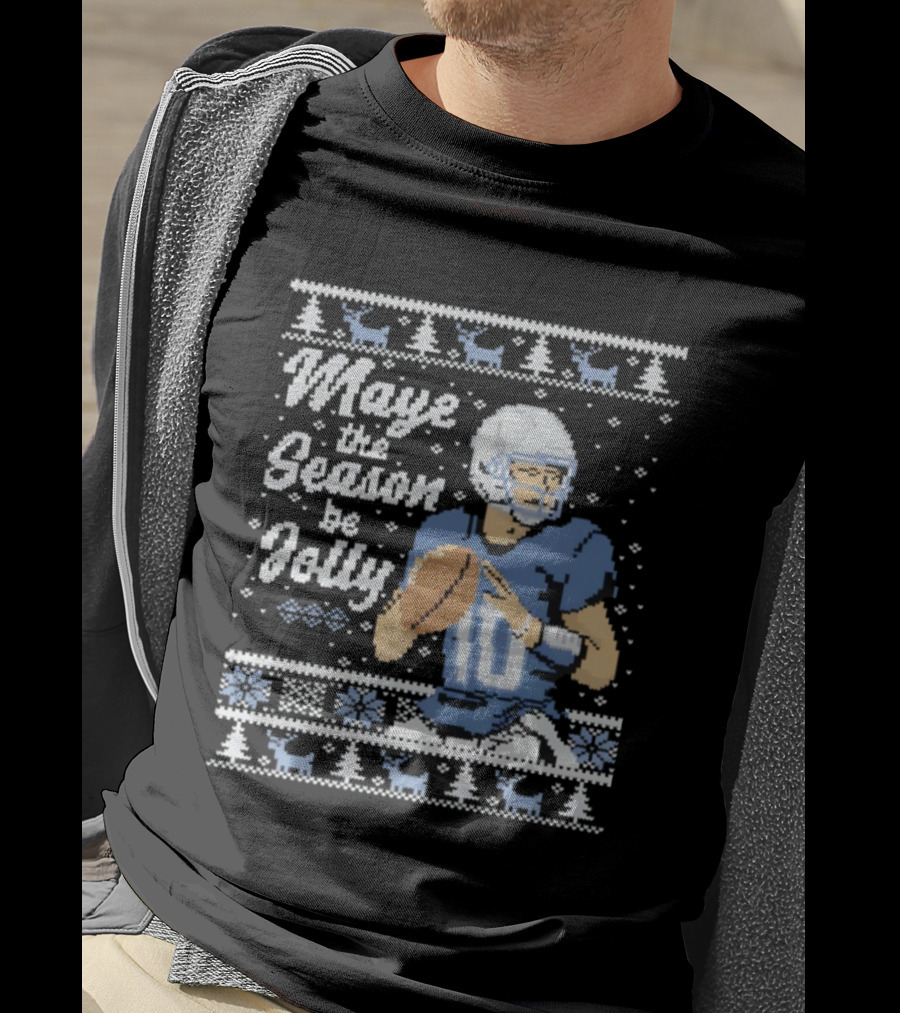 Maye The Season Be Jolly Ugly Christmas Football Player Festive Sweater T-Shirt