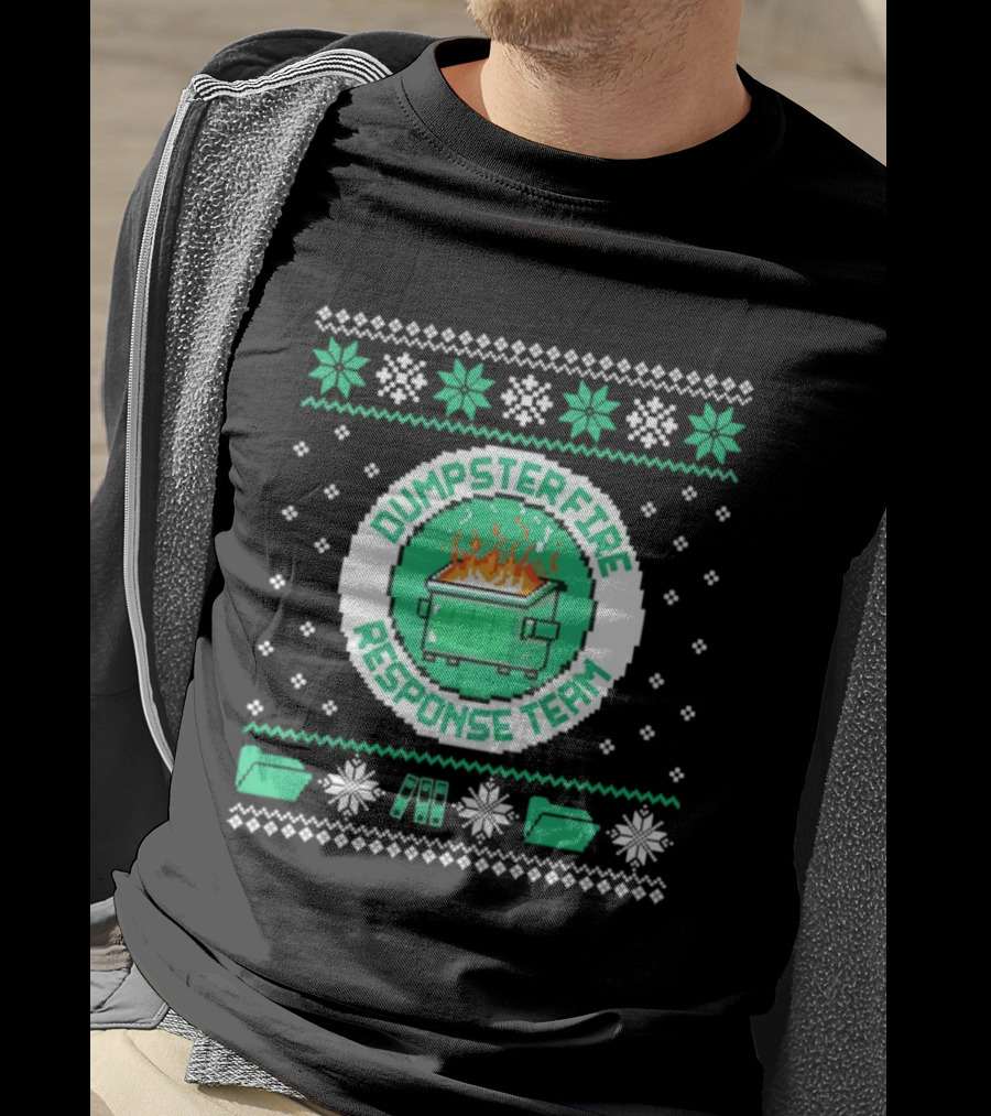 Dumpster Fire Response Team Ugly Christmas Sweater Snowflakes Retro T-Shirt