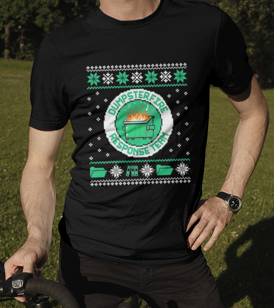 Dumpster Fire Response Team Ugly Christmas Sweater Snowflakes Retro T-Shirt