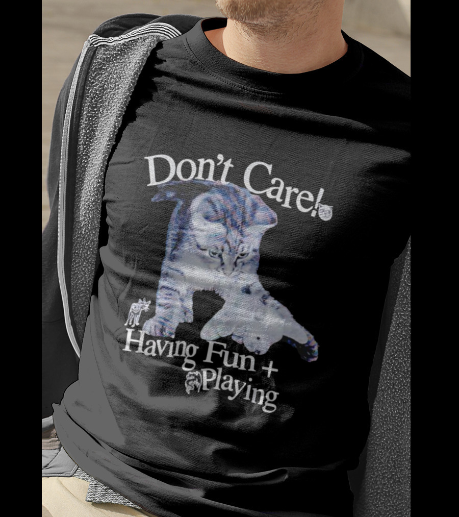 Don't Care Cat Having Fun Playing With Dog T-Shirt