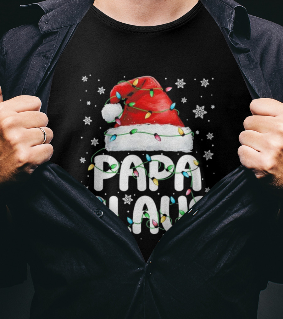 Papa Claus Santa Hat With Christmas Lights Holiday Stars T-Shirt