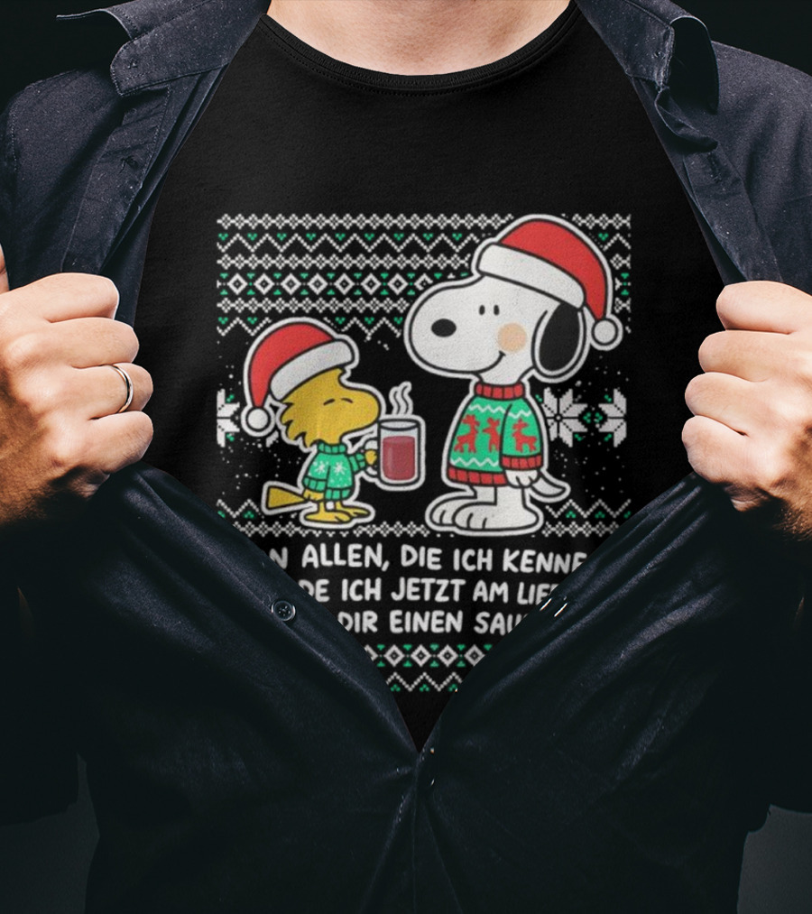 Snoopy Woodstock Christmas Sweater Santa Hat Mit Dir Einen Saufen T-Shirt