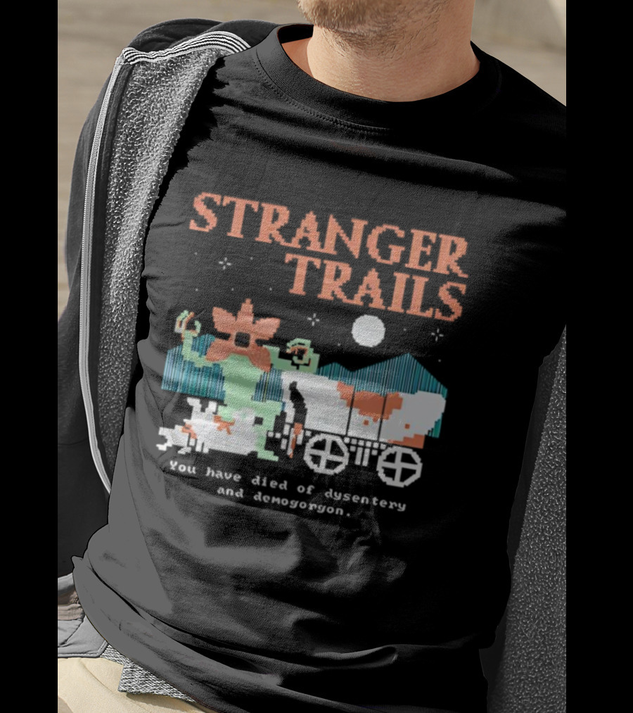 Stranger Trails Demogorgon Pixel Art Crossover Wagon Dysentery T-Shirt