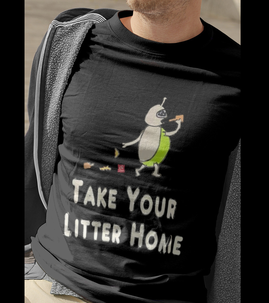 Take Your Litter Home Alien Cartoon Eating Pizza T-Shirt