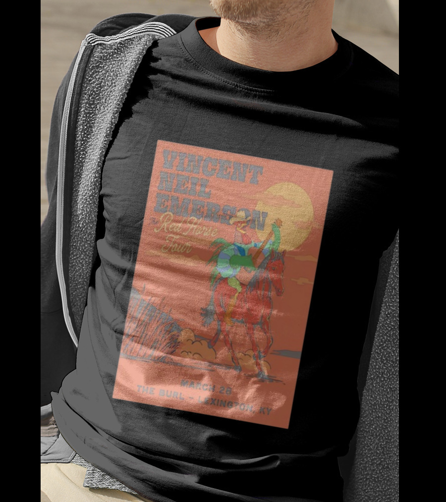 Vincent Neil Emerson Red Horse Tour Lexington KY March 28 2026 With Cowboy And Horse Scene T-Shirt