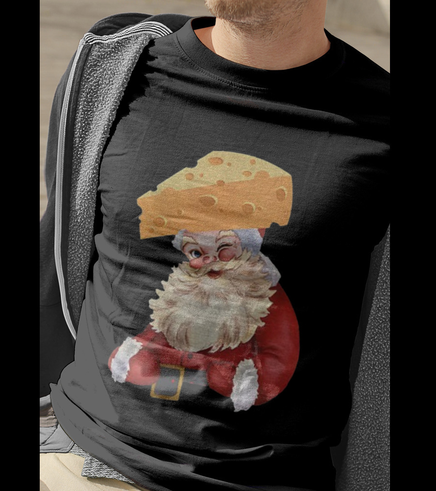 Santa Cheese Head Winking Green Bay Packers Christmas T-Shirt