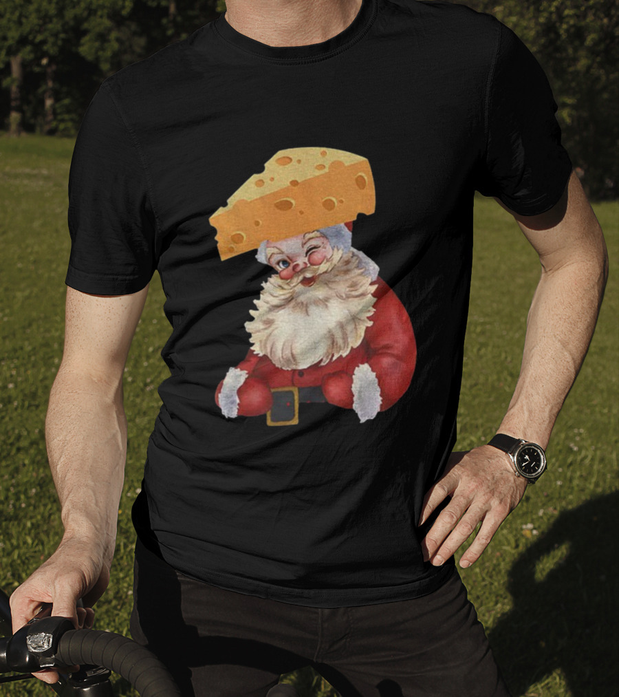 Santa Cheese Head Winking Green Bay Packers Christmas T-Shirt