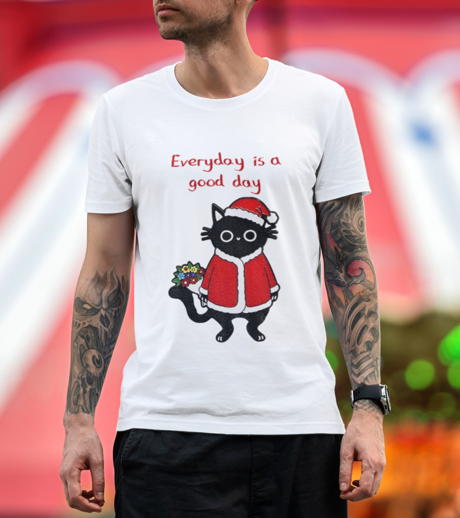 Everyday Is A Good Day Black Cat Santa Merry Christmas T-Shirt