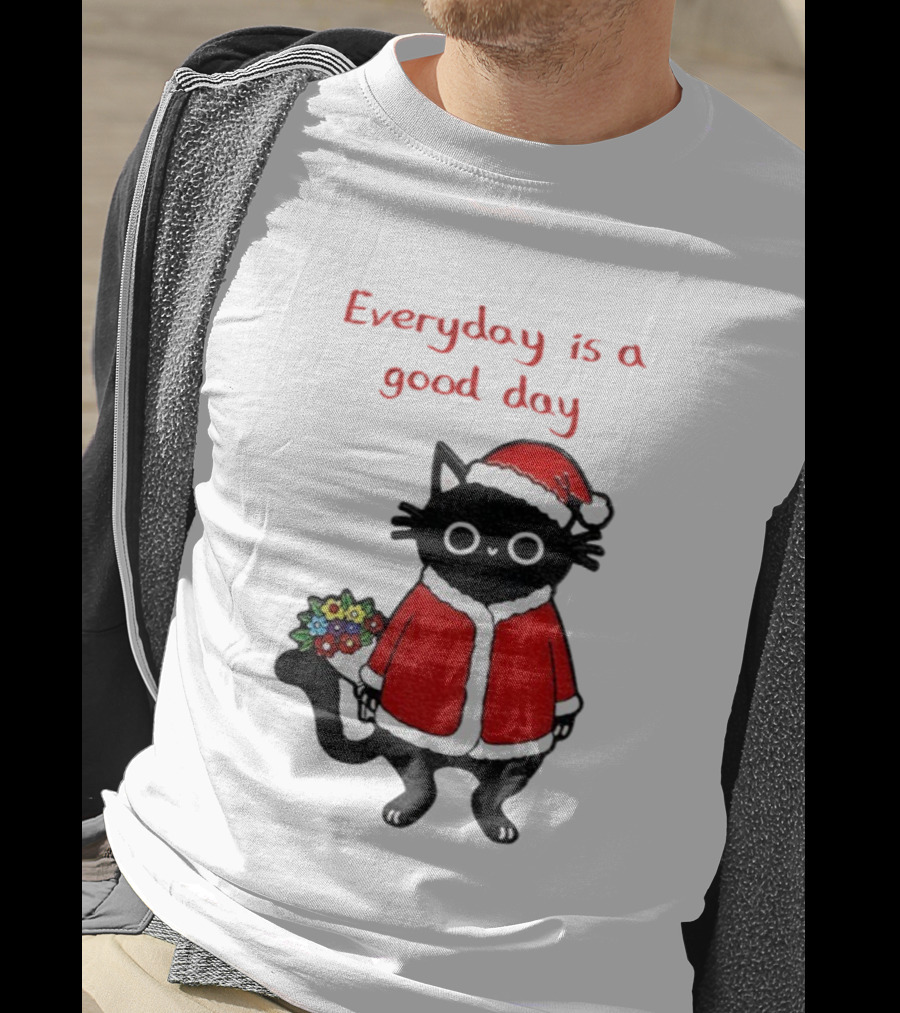 Everyday Is A Good Day Black Cat Santa Merry Christmas T-Shirt