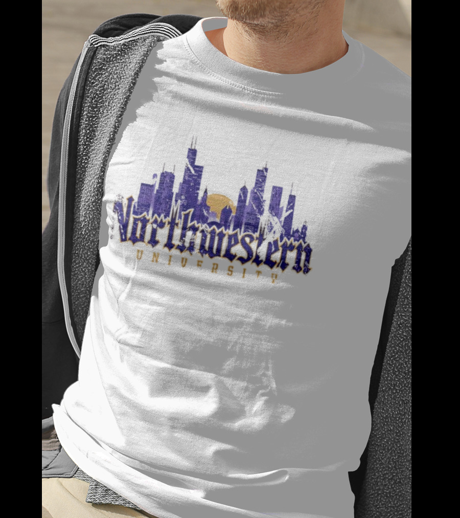Northwestern University Chicago Skyline Gothic Style T-Shirt