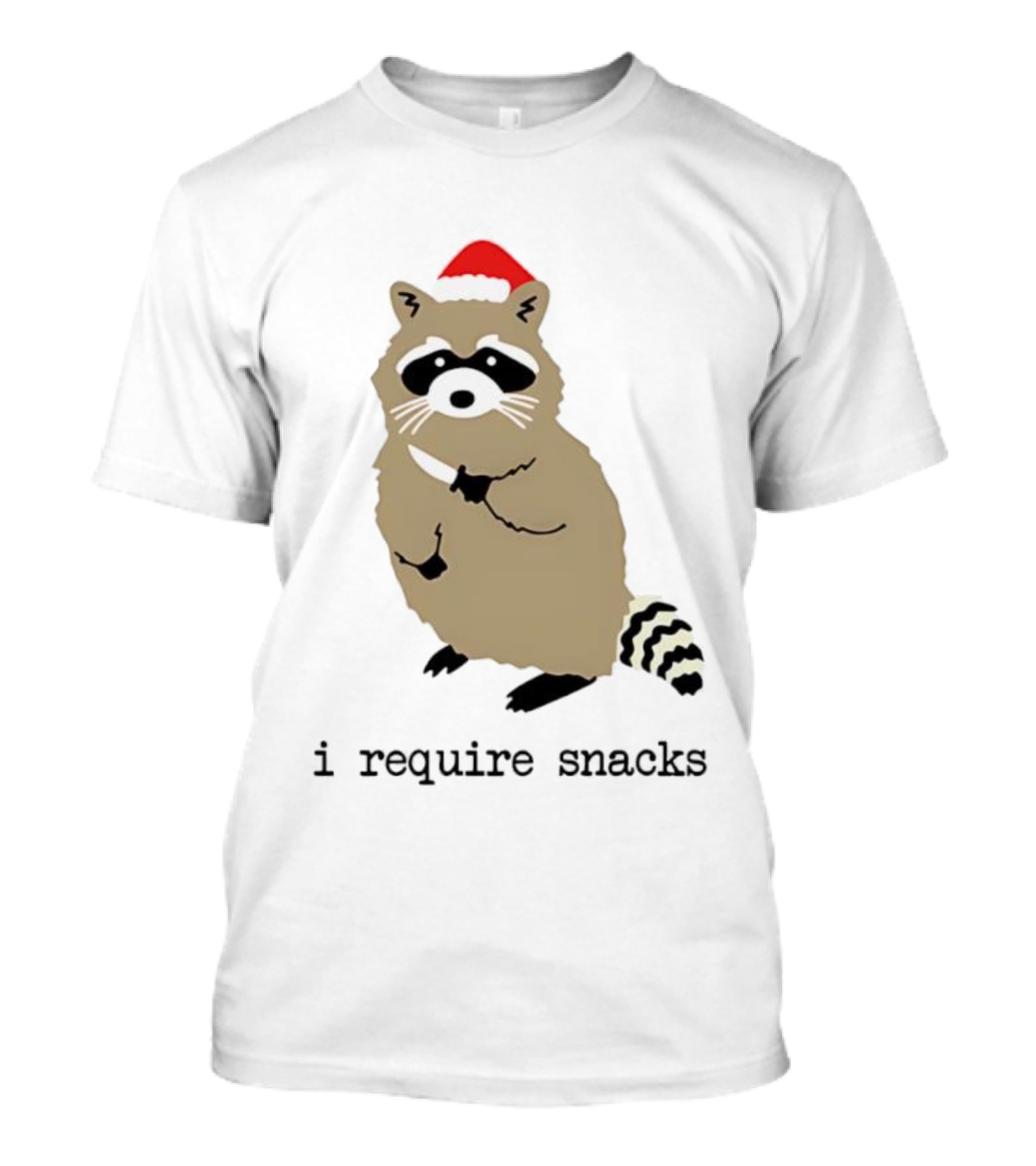 Raccoon Santa Hat I Require Snacks Festive Holiday Humor T-Shirt