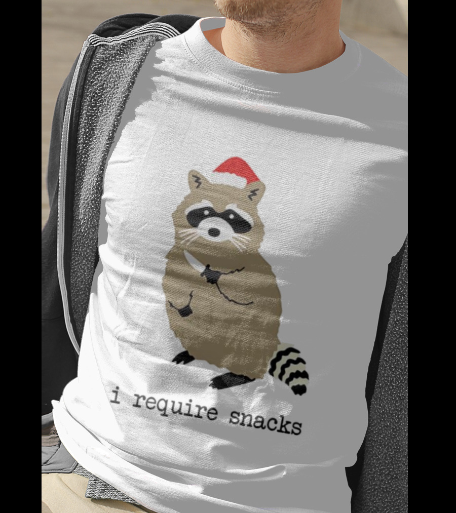 Raccoon Santa Hat I Require Snacks Festive Holiday Humor T-Shirt