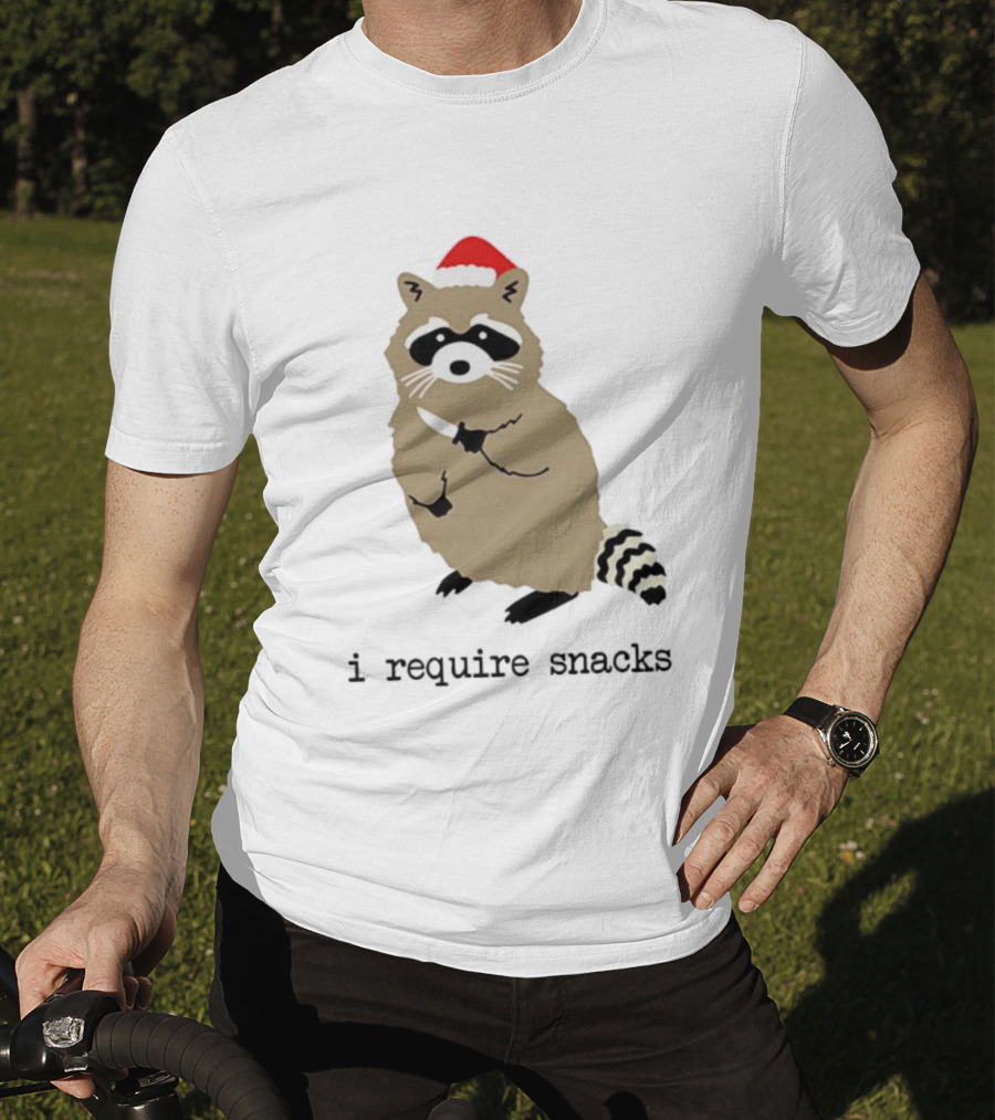 Raccoon Santa Hat I Require Snacks Festive Holiday Humor T-Shirt