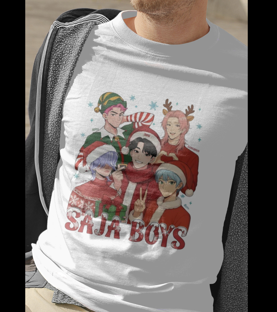 Saja Boys Kpop Christmas 2025 Festive Characters In Santa Hats And Elf Outfits T-Shirt