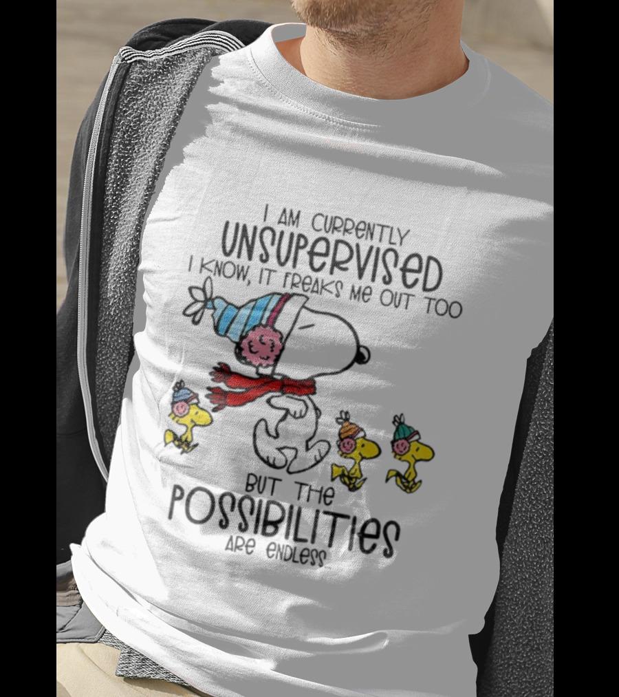 Snoopy And Woodstock Unsupervised Freaks Me Out Possibilities Are Endless T-Shirt