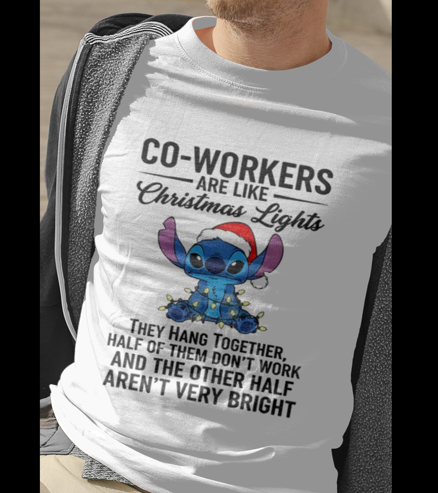 Stitch Co-Workers Are Like Christmas Lights Santa Hat Holiday Humor T-Shirt