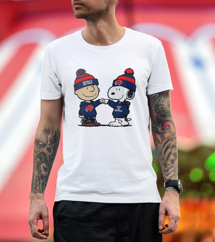 Snoopy Buffalo Bills Let's Go Holiday Football Fist Bump T-Shirt