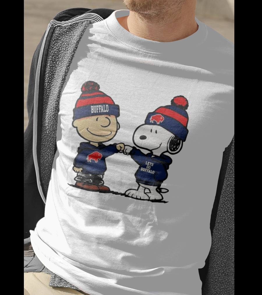Snoopy Buffalo Bills Let's Go Holiday Football Fist Bump T-Shirt