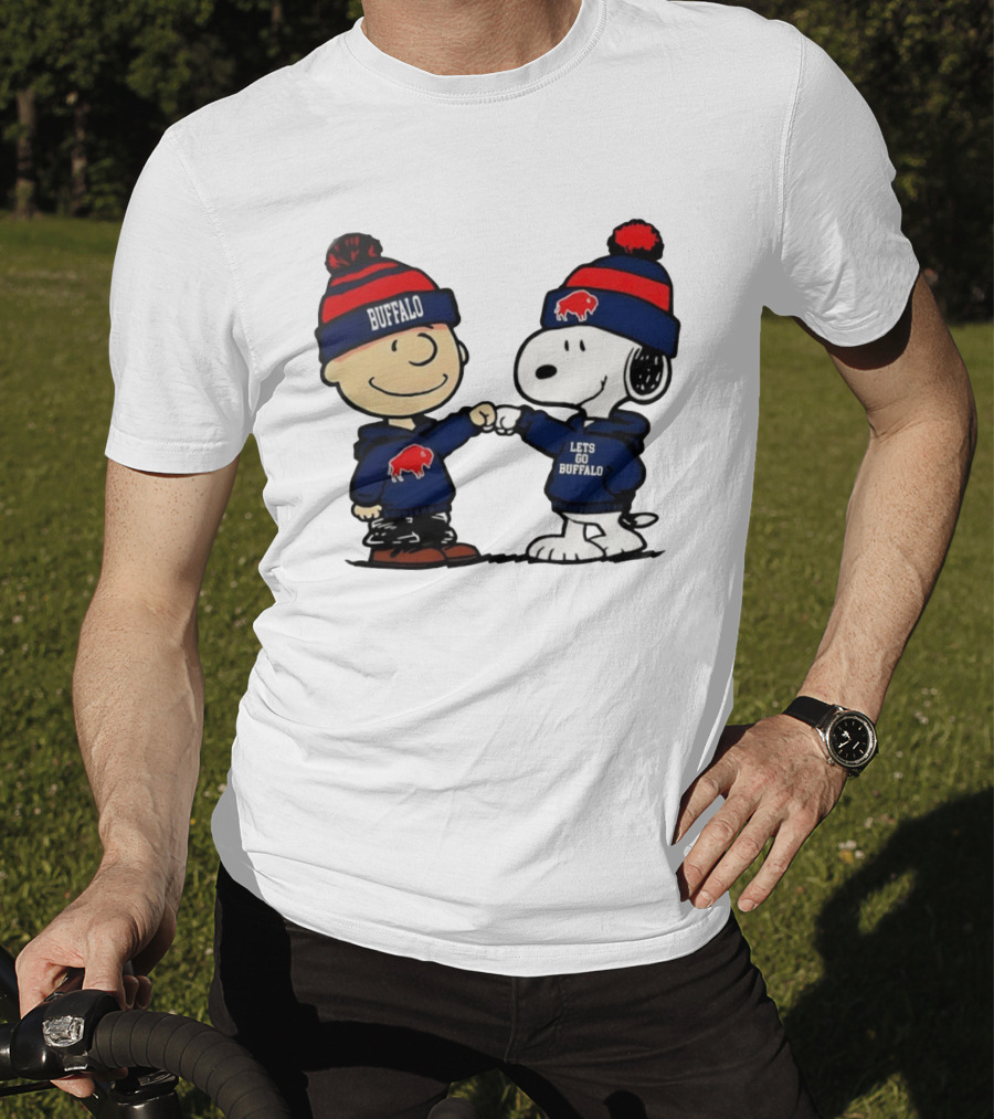 Snoopy Buffalo Bills Let's Go Holiday Football Fist Bump T-Shirt