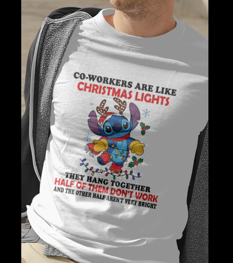 Stitch Christmas Lights Co-Workers Half Don't Work Holiday Humor T-Shirt