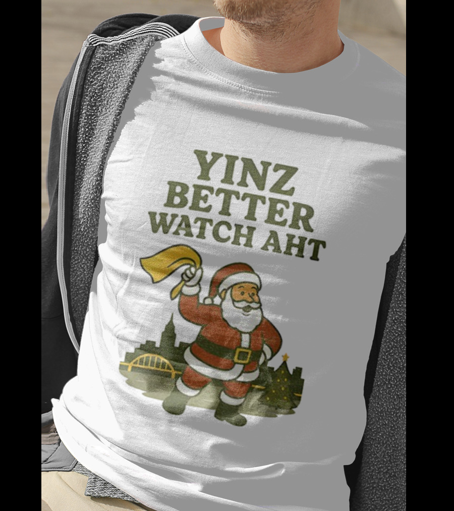 Yinz Better Aht Christmas Santa Pittsburgh Bridge Skyline T-Shirt