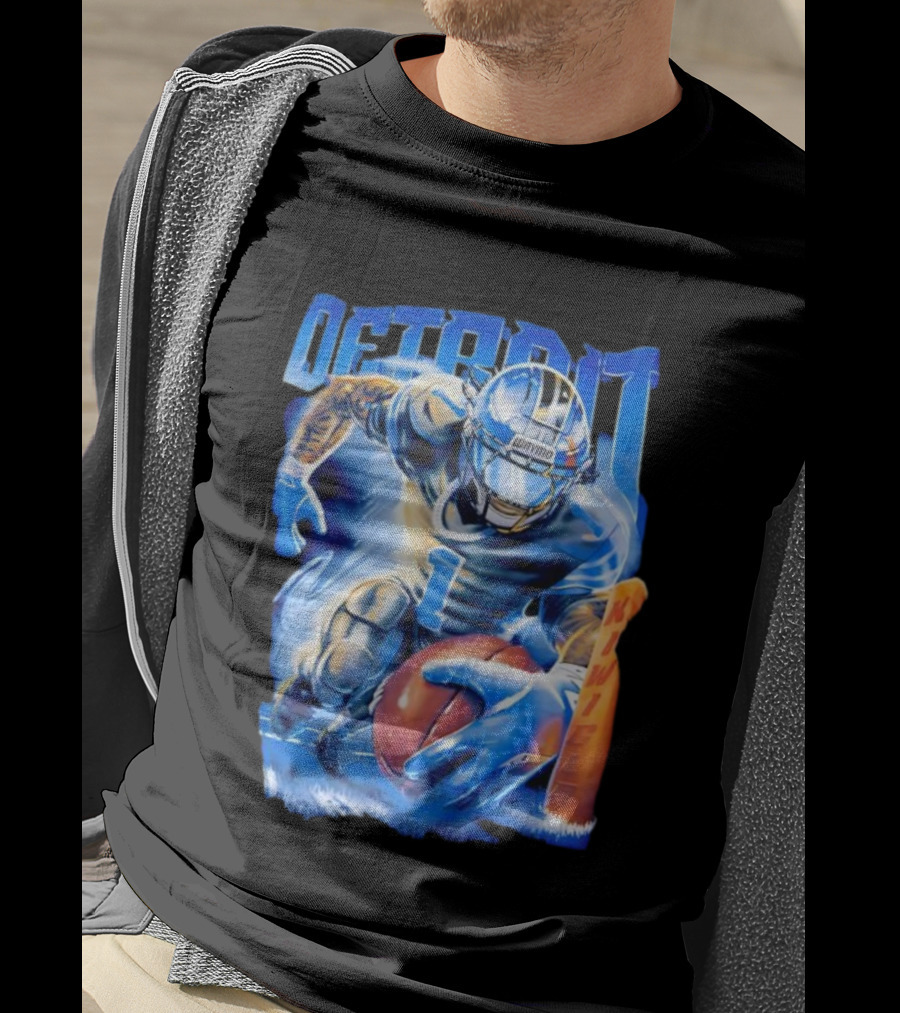 Detroit Football Player Blue Burst Action Art T-Shirt