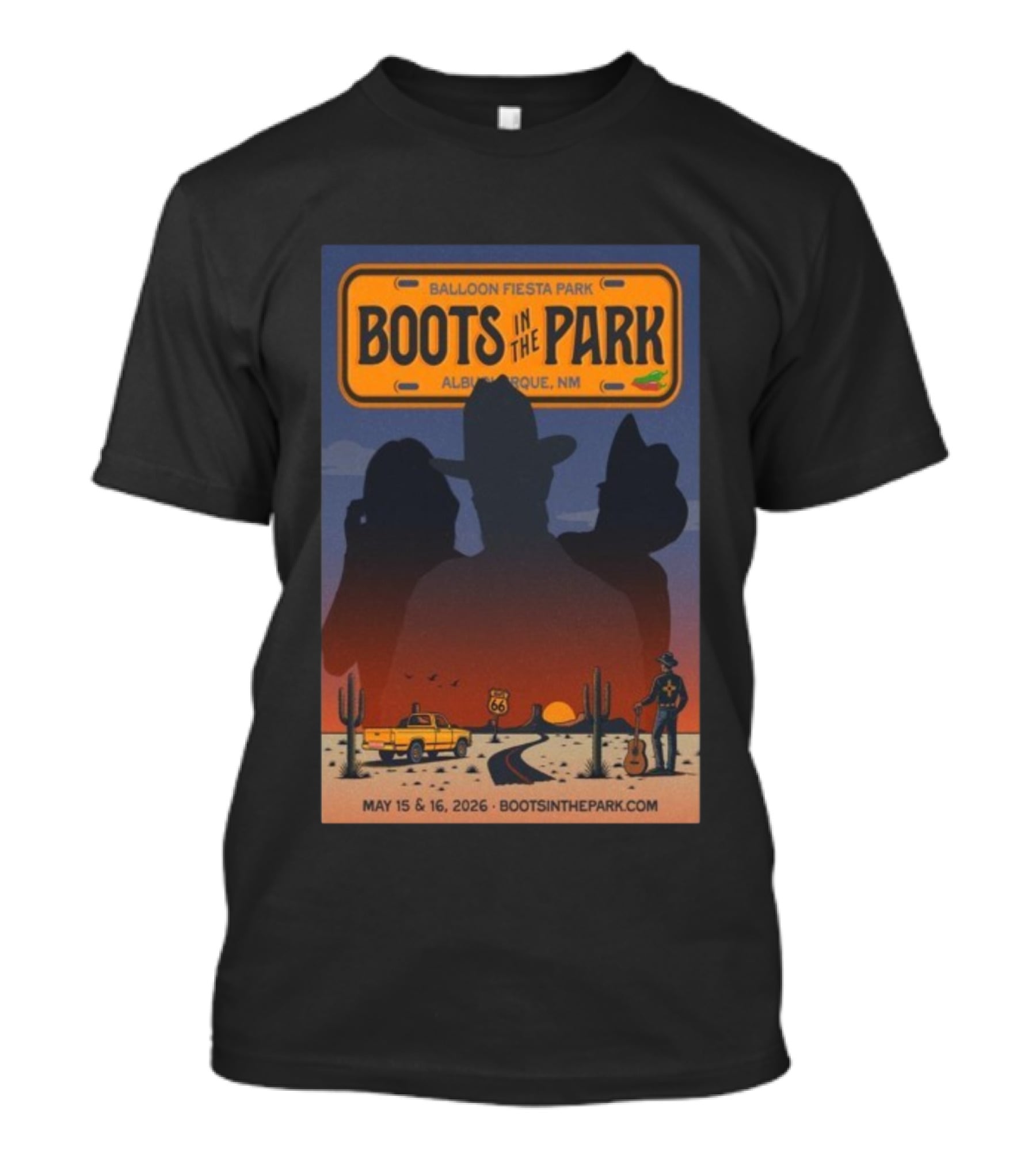 Boots In The Park Albuquerque NM Balloon Fiesta Park May 15-16 2026 Route 66 Concert Event T-Shirt