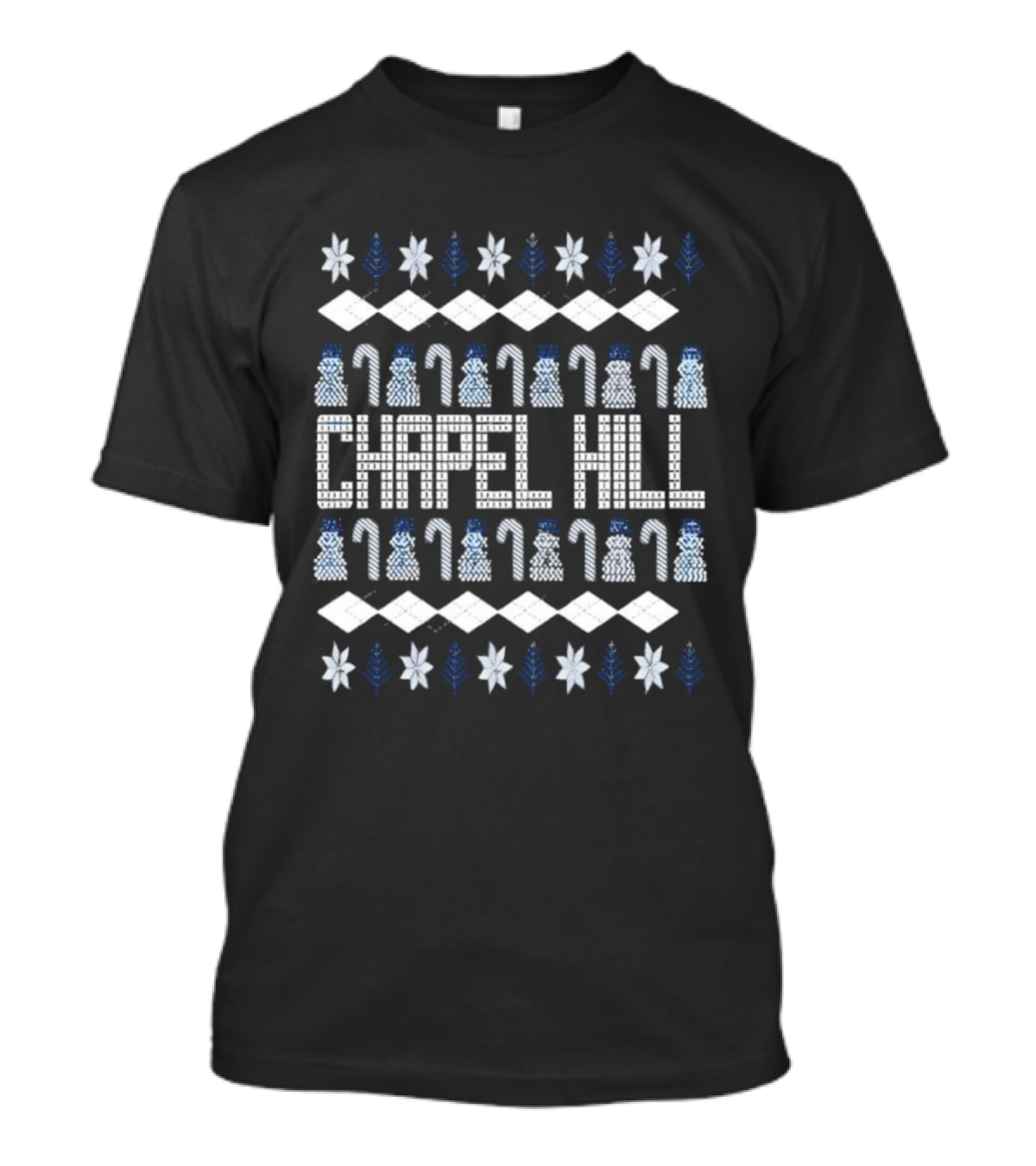 Chapel Hill North Carolina Christmas Snowman Candy Cane Pattern T-Shirt